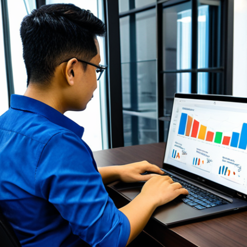 **

"A Malaysian entrepreneur, fully clothed in professional attire, working on a laptop in a modern co-working space in Kuala Lumpur, analyzing Google Analytics data. Graphs and charts are visible on the screen. Focus on perfect anatomy, correct proportions, and a determined expression. Safe for work, appropriate content, professional, family-friendly, high quality, well-formed hands."

**